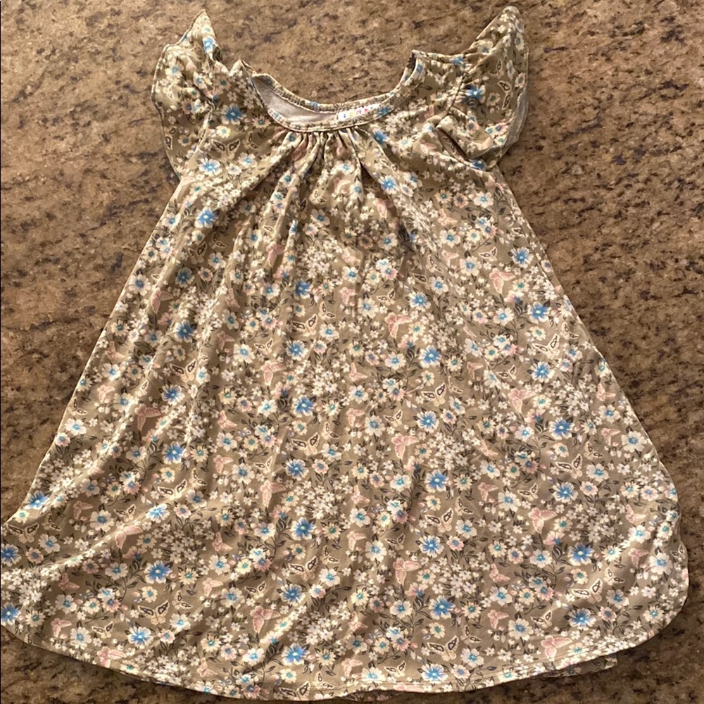 Dot Dot Smile Tan and Blue Pleated Sundress